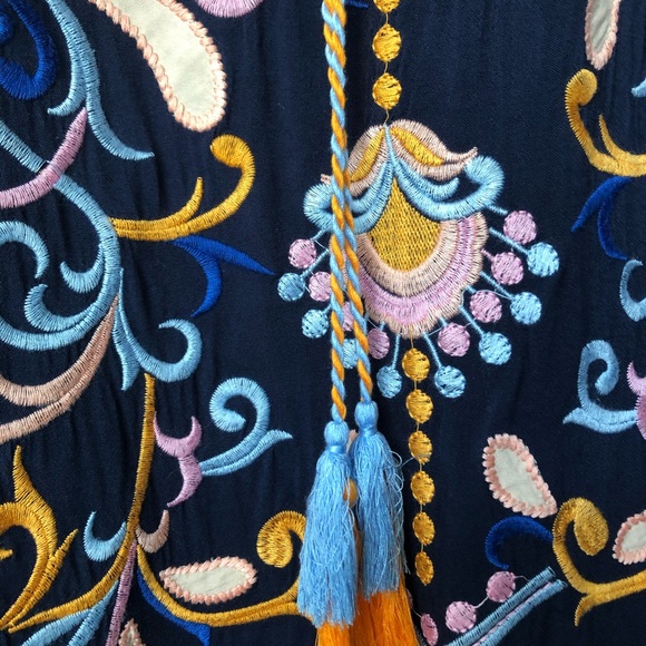 Navy cotton woven dress with embroidery - Picture 4 of 5